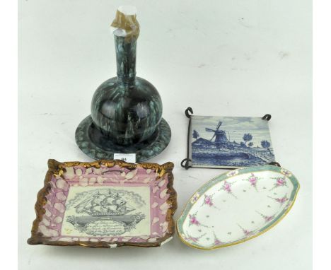 A selection of ceramics, to include a Sunderland plate (AF), a Delft tile and other items