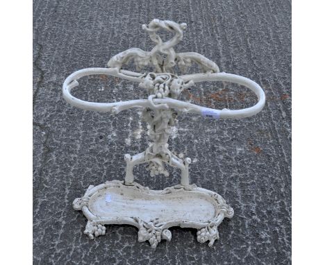 A Victorian cast-iron white painted Coalbrookdale-type iron stick stand, 62 cm high 