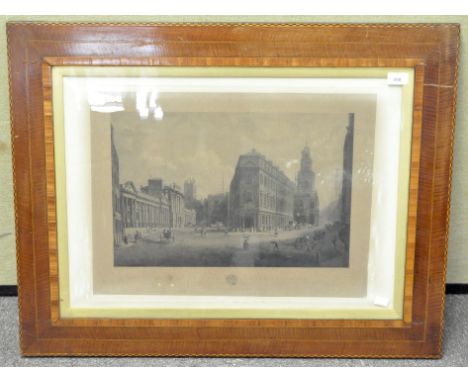 A framed and glazed print depicting the Royal Exchange, 45cm x 34cm