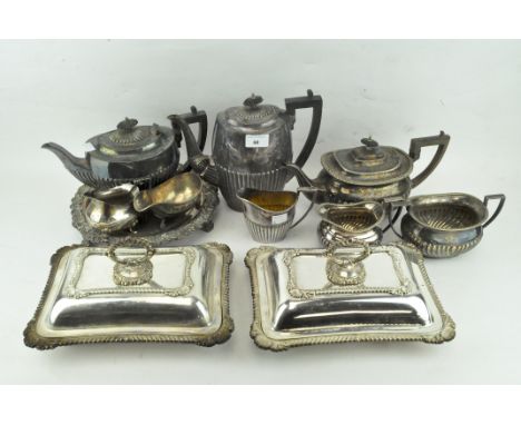 An extensive collection of silver plate, including: a pair of gadrooned vegetable dishes 27 cm wide, a part tea and coffee-se