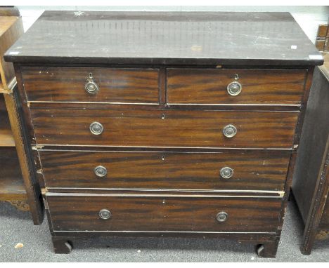 A 19th century mahogany chest of drawers, with two short drawers above three long drawers, on ogee bracket feet, 96.5 cm high