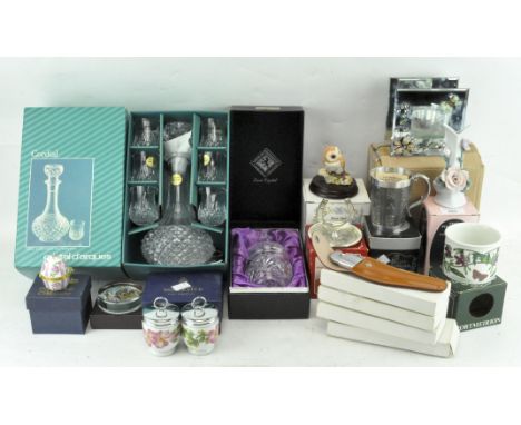 Assorted collectables, to include ceramics, crystal decanter set in box, two Royal Worcester egg coddlers in box and more