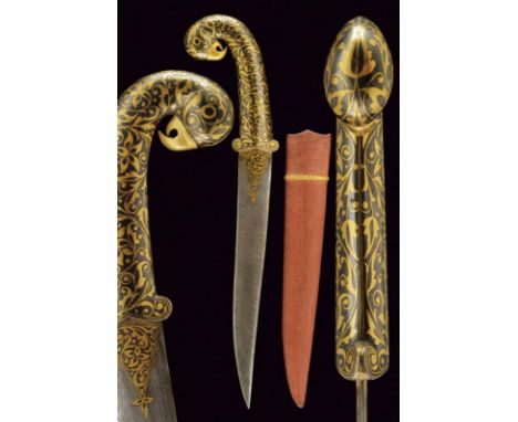 dating: Second part of the 20th Century provenance: India, Slightly curved, double-edged blade, in damask, the base decorated