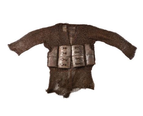 dating: 18th Century provenance: India, Front part with two, big, rectangular, convex, iron plaques, each provided with two b