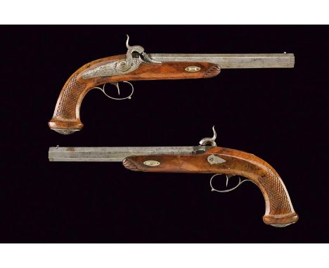 dating: Mid 19th Century provenance: France, Octagonal, rifled, 14 mm cal. barrels, with finished bases and engraved nozzles,