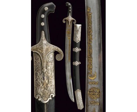 dating: 19th Century provenance: Ottoman Empire, Wide, curved, single-and false-edged blade, in damask, long inscriptions wit