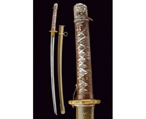 dating: 1930/40 provenance: Japan, Curved, single-edged blade with hi, length 67.6 cm and serial number '35212'; brass habaki