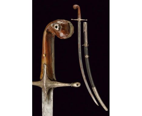 dating: 19th Century provenance: Turkey, Flat, curved, single-edged blade; silver hilt with cross-quillon, engraved with flor