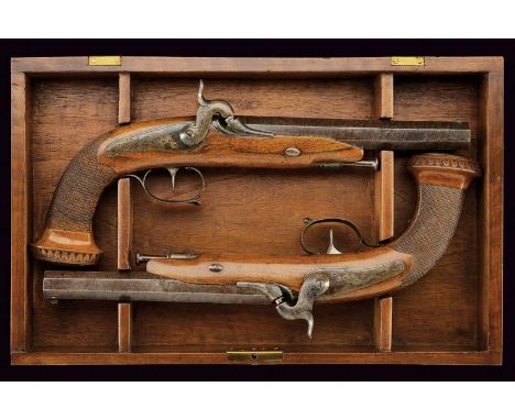 dating: Mid 19th Century provenance: France, Micro-rifled, octagonal, twisted, 16 mm cal. barrels, engraved base, fore-sight;