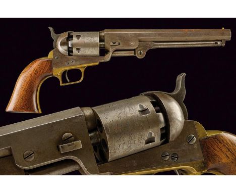 dating: about 1855 provenance: Europe, Octagonal, rifled, 36 cal. barrel without marking; smooth, six-shot cylinder, engraved