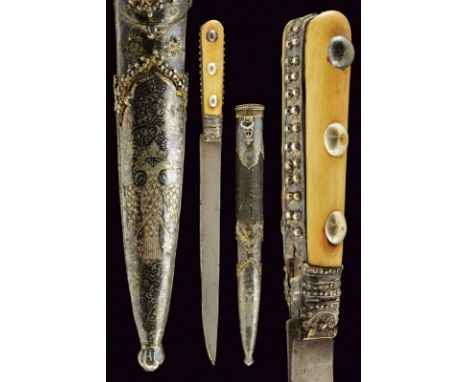 dating: Mid 19th Century provenance: Turkey, Straight, single-edged blade, in damask (barely visible). Grip with ivory grip s