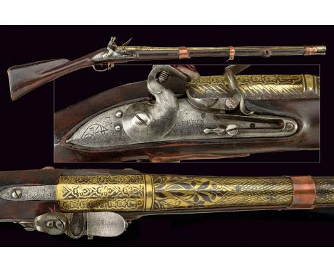 dating: circa 1800 provenance: India, Heavy, iron, 17 mm cal. barrel, with octagonal breech, with gold-inlaid floral drawings