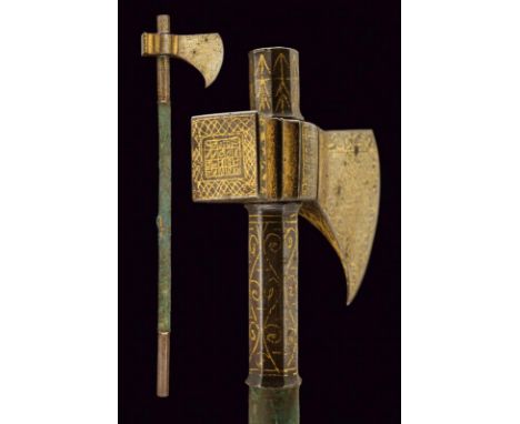dating: First half of the 19th Century provenance: Ottoman Empire, Round-edged axe, square handle, quillon block with grooves