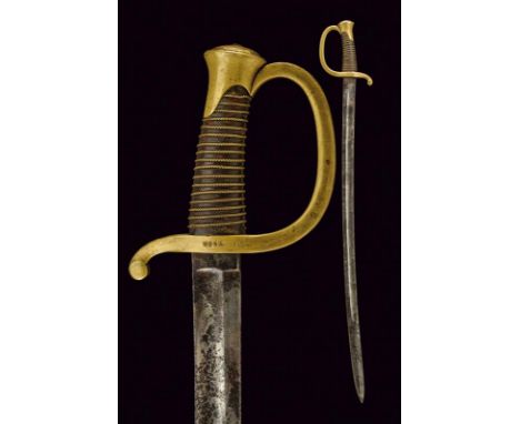 dating: 19th Century provenance: France, Wide, curved, single-and false-edged blade with large fuller, the base signed 'J. E.