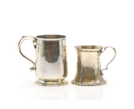 Two silver Christening mugs by John Collard Vickery, Birmingham 1918, of plain form, and another of squat form, by William Ai