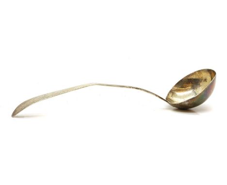 A George III Irish silver soup ladle, Dublin 1795, with bright-cut decoration,~34.2cm long5oztCondition ReportRubbin the hall