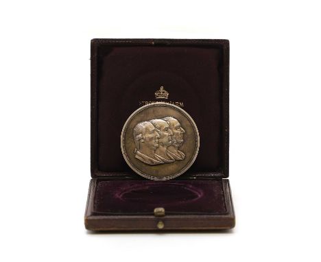 A The Times Newspaper silver medallion 1885, commemorating The Times centenary celebration at Bearwood, with a signed letter 