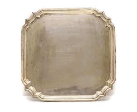 A large silver salver, by William Hutton &amp; Sons Ltd, Sheffield 1934, of square form with canted corners, the centre with 