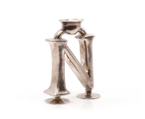 An Italian silver candlestick, in the form of an 'N', marked 'Pampaloni Bichierogra 925',11.3cm high3.5oztCondition ReportOve