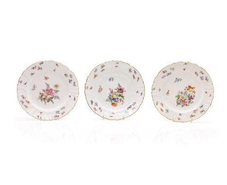 A porcelain part dessert service 20th century, in the manner of Meissen, comprising 22 plates, 24.5cm diameter, and 16 bowls,