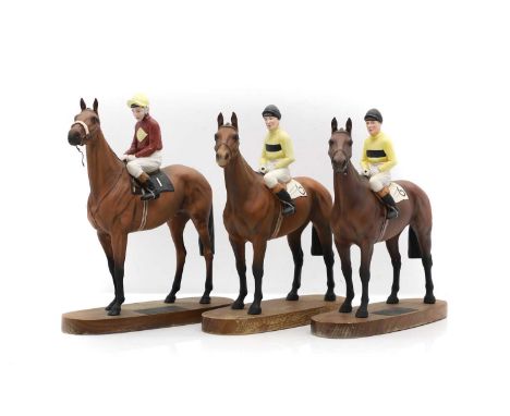 A Beswick Connoisseur horse and rider 'Ann Moore on Psalm',  on a fixed wood plinth,  29cm wide, 32cm high, and a group of th