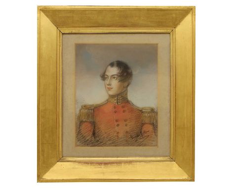 English School, c.1845 Portrait of a young officer, signed and inscribed, pencil and colour chalk24 x 20cm, framedCondition R