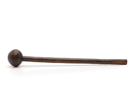 A hardwood knobkerrie Zulu, Southern African, with carved initials 'AV',53cm longShipping Disclaimer:Buyers must be aware of 