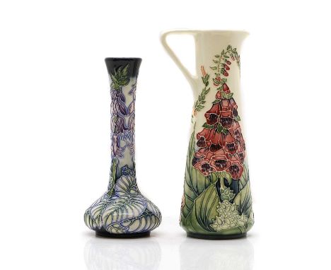 Two Moorcroft pottery items comprising a 'Seadrift' pattern vase, 20.5cm high, and an 'Amberwood' pattern ewer, 23.7cm high, 