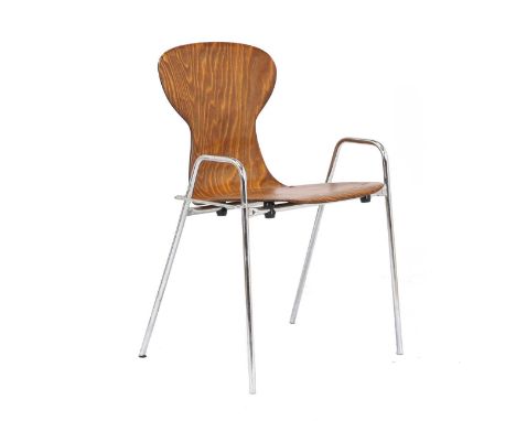 A Willy Van Der Meeren for Tubax chair c.1960s, the laminated bentwood seat and back resting on four bent chrome legs,54cm wi