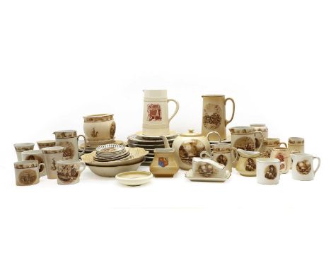 A Grimwades Souvenir of the Great War tea and dinner service, to include plates, jugs, cups, a butter dish, a teapot and mugs