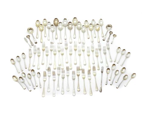 A canteen of Old English pattern silver cutlery by Walker and Hall, Sheffield, 1934, each crested, comprising:six table spoon