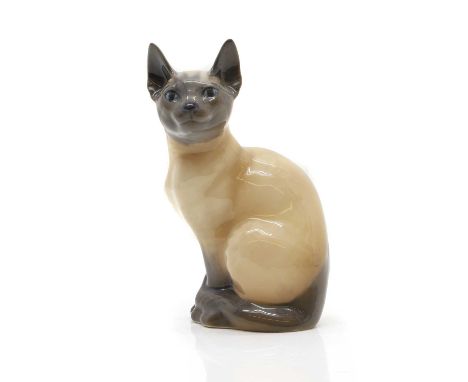 A Royal Copenhagen model of a Siamese cat, model no. 3281, printed and painted marks, 19cm highCondition ReportNo issues, dam