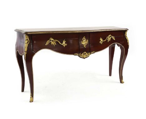 A grained and gilt painted commode, 20th century, in the French manner, the gilt painted serpentine top above two frieze draw