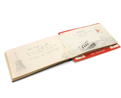 A notebook of Titanic interest with poems and sketches, including an entry dated 14th April 1912 with a sketch of the Titanic