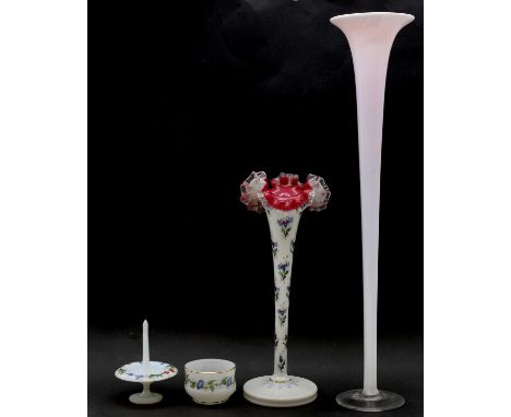 A white and pink graduated glass lily vase,  19th century,  56cm high together with an opaline glass pansy vase, late 19th to