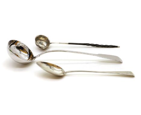 A Victorian silver Fiddle pattern ladle, Glasgow 184438cm longtogether with a George III silver serving spoon,maker's mark WS