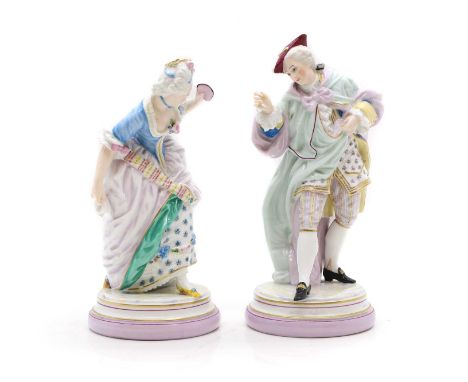 A pair of Dresden porcelain figures late 19th century, of a gallant gentleman and lady, 25cm high (2)Condition ReportNo signs