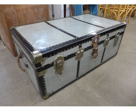 A steel steamer trunk 