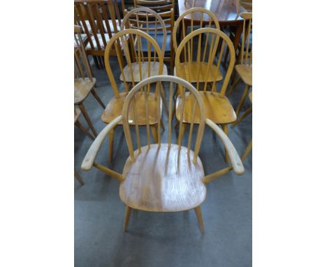 A set of five Ercol Blonde elm and beech Windsor chairs 