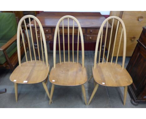 A set of three Ercol Blonde elm and beech Quaker chairs 