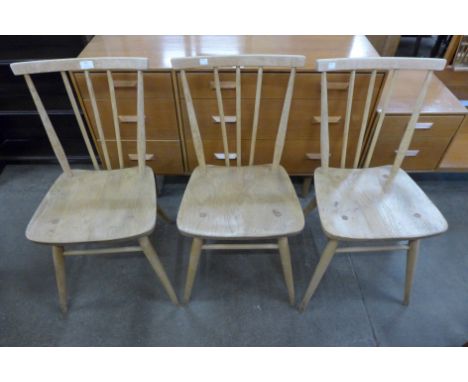 A set of three Ercol Blonde elm and beech 391 model chairs 