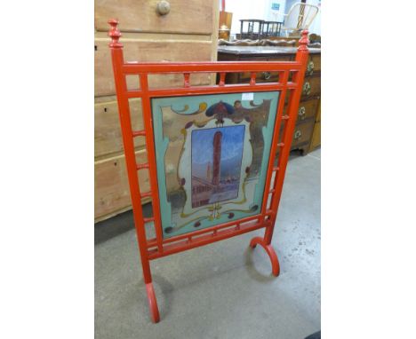 An Arts and Crafts painted and glazed firescreen 