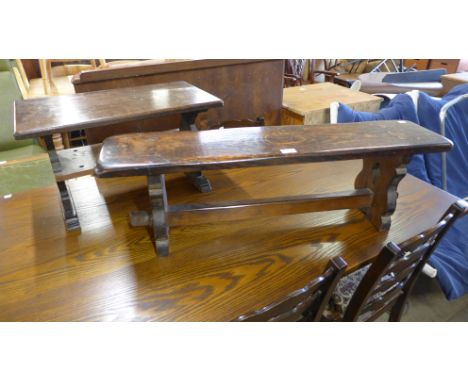 A small stained pine bench and one other 