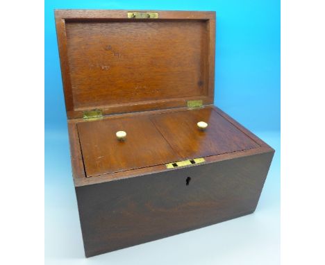 A Georgian mahogany two compartment tea caddy