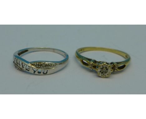 Two 9ct gold rings, 2.7g, K and O