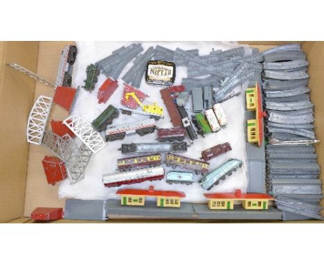Lone Star N gauge model rail, including track, locomotives, rolling stock, bridges, station, people, etc.