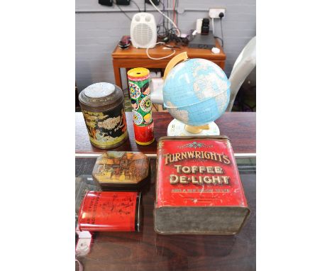 Collection of assorted Advertising tins to include Furnwrights Toffee Delight, GR Savings Pillar box and a Tin Plate desk glo