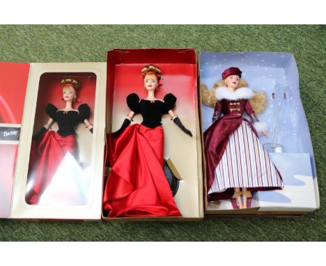Boxed Barbie Victorian Ice Skater by Mattel and 2 boxed Avon Barbie Winter Splendor figures by Mattel 