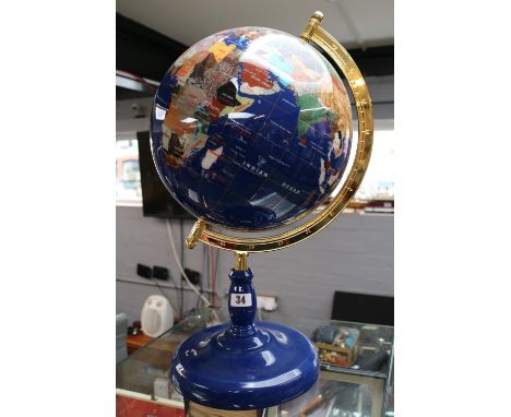 Large Gemstone Globe with Brass fittings over stepped base 58cm in Height 