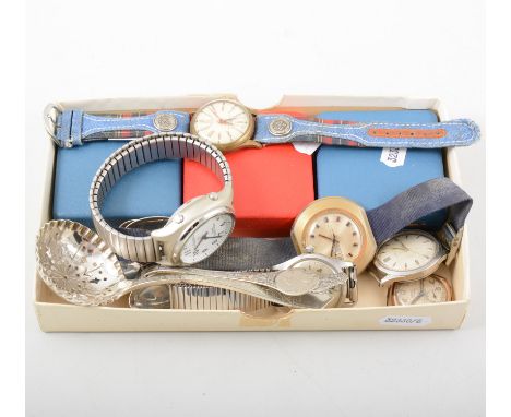 Six wristwatches, a gentleman's Tudor Oyster shock resisting watch, 28cm silvered dial alternating arabics and batons, lumino